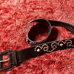 Vintage Express Compagnie International Black Leather Suede Gold Studded Belt S